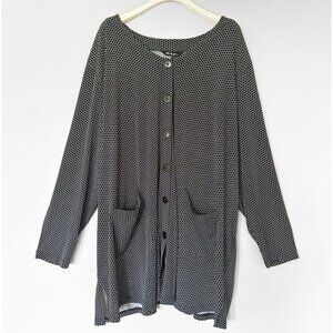 NWT Ulla Popken Women 36-38 Stretchy Slinky Button Top Blouse 3/4 Sleeve Black